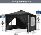 Gazebo 3 x 3 Waterproof Folding Gazebo Canopy Tent Height-Adjustable Party Tent with 4 Side Panels and 4, alternate view 3