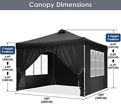 Gazebo 3 x 3 Waterproof Folding Gazebo Canopy Tent Height-Adjustable Party Tent with 4 Side Panels and 4, alternate view 3