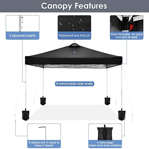 Gazebo 3 x 3 Waterproof Folding Gazebo Canopy Tent Height-Adjustable Party Tent with 4 Side Panels and 4, alternate view 4