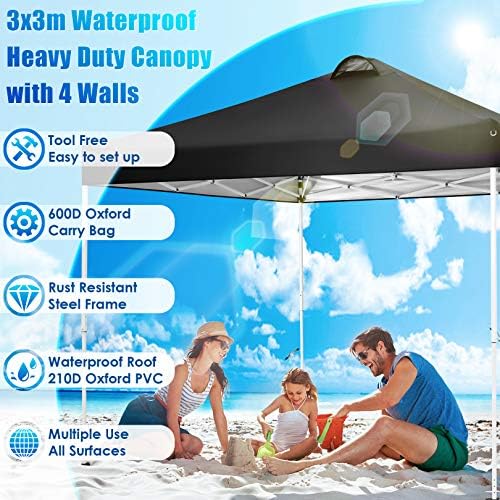 Gazebo 3 x 3 Waterproof Folding Gazebo Canopy Tent Height-Adjustable Party Tent with 4 Side Panels and 4, alternate view 6