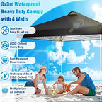 Gazebo 3 x 3 Waterproof Folding Gazebo Canopy Tent Height-Adjustable Party Tent with 4 Side Panels and 4, alternate view 6