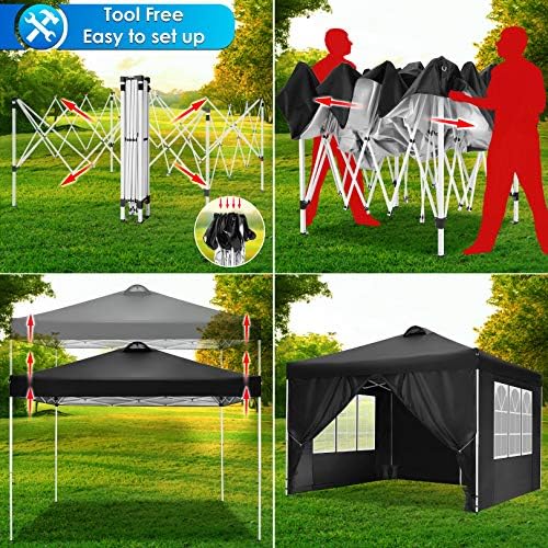 Gazebo 3 x 3 Waterproof Folding Gazebo Canopy Tent Height-Adjustable Party Tent with 4 Side Panels and 4, alternate view 7