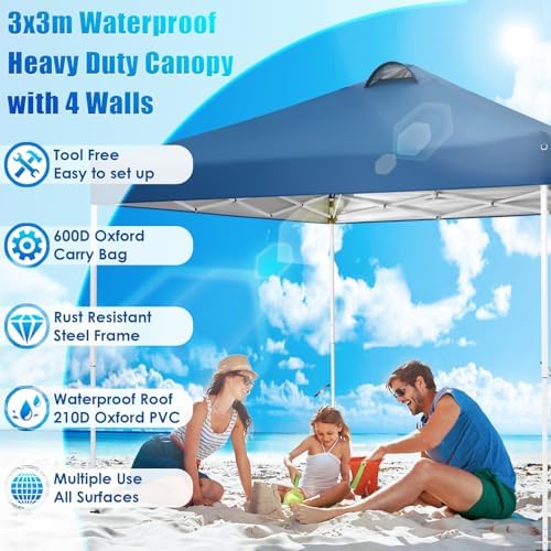 Gazebo 3 x 3 Waterproof Stable Winterproof Folding Party Tent Foldable Tent with Ventilation 4 Side Panels 4, alternate view