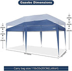 Gazebo 3 x 6 m Foldable Waterproof Foldable Foldable Garden Tent Waterproof UV Protection 50+ 100% Polyester, alternate view
