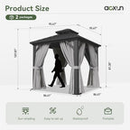 Gazebo 8x8 Hardtop Gazebo with Double Galvanized Steel Roof, Gray in Gray, alternate view 2