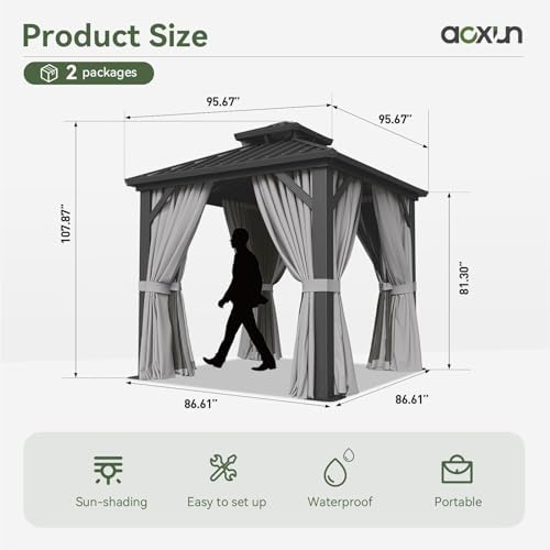 Gazebo 8x8 Hardtop Gazebo with Double Galvanized Steel Roof, Gray in Gray, alternate view 2