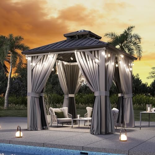 Gazebo 8x8 Hardtop Gazebo with Double Galvanized Steel Roof, Gray in Gray, alternate view 3