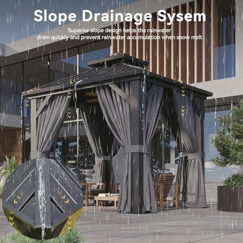 Gazebo 8x8 Hardtop Gazebo with Double Galvanized Steel Roof, Gray in Gray, alternate view 4