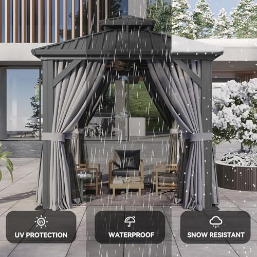 Gazebo 8x8 Hardtop Gazebo with Double Galvanized Steel Roof, Gray in Gray, alternate view 6