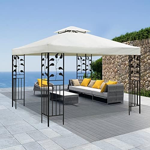 Gazebo Canopy Replacement Top - 10x10 FT Double Tiered Canopy Cover, Off White in 10x10 FT in Off White