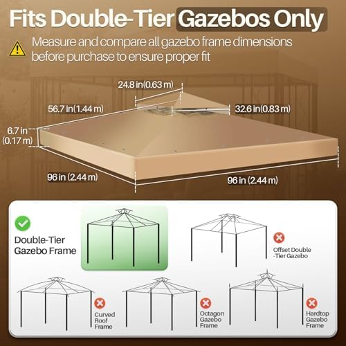Gazebo Cover Replacement Canopy Top 8x8 Ft (2.4m x 2.4m) - Double Tier Top Canopy Cover Replacement with UV30+, alternate