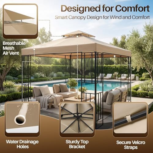 Gazebo Cover Replacement Canopy Top 8x8 Ft (2.4m x 2.4m) - Double Tier Top Canopy Cover Replacement with UV30+, alternate