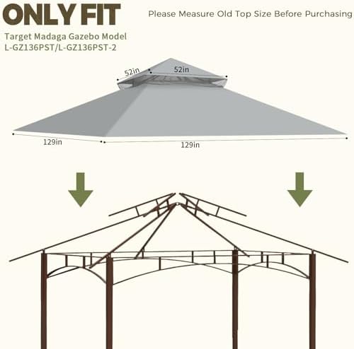 Gazebo Cover Replacement for Target Madaga L-GZ136PST, Gray in Gray, alternate view 3