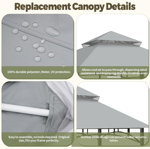 Gazebo Cover Replacement for Target Madaga L-GZ136PST, Gray in Gray, alternate view 6