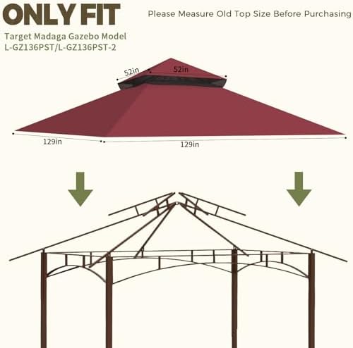 Gazebo Cover Replacement for Target Madaga L-GZ136PST, Red in Red, alternate view 3