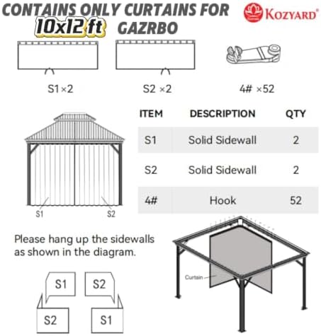 Gazebo Curtain Only for 10' x 12' Hardtop Gazebo, alternate view 7