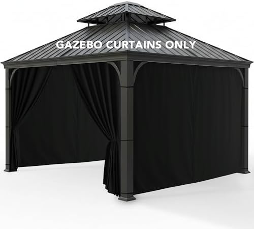 Gazebo Curtains Outdoor Waterproof with Zipper, 4-Panel, Black in Black