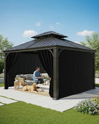 Gazebo Curtains Outdoor Waterproof with Zipper, 4-Panel, Black in Black, alternate view 2