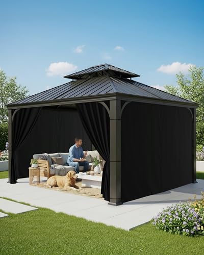 Gazebo Curtains Outdoor Waterproof with Zipper, 4-Panel, Black in Black, alternate view 2