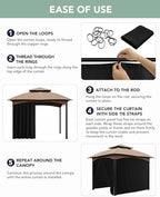 Gazebo Curtains Outdoor Waterproof with Zipper, 4-Panel, Black in Black, alternate view 6