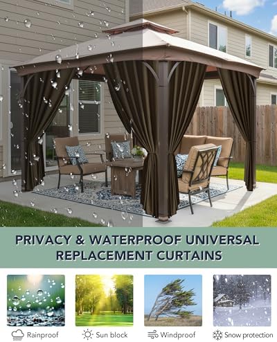 Gazebo Curtains Outdoor Waterproof with Zipper, 4-Panel, Brown in Brown, alternate view 5
