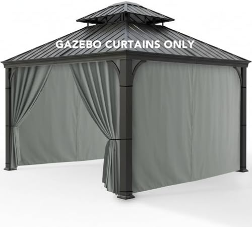 Gazebo Curtains Outdoor Waterproof with Zipper, 4-Panel, Grey in Grey