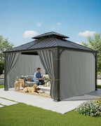 Gazebo Curtains Outdoor Waterproof with Zipper, 4-Panel, Grey in Grey, alternate view 2