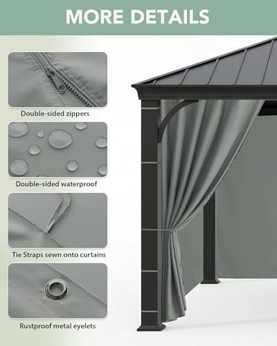 Gazebo Curtains Outdoor Waterproof with Zipper, 4-Panel, Grey in Grey, alternate view 4