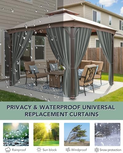 Gazebo Curtains Outdoor Waterproof with Zipper, 4-Panel, Grey in Grey, alternate view 5
