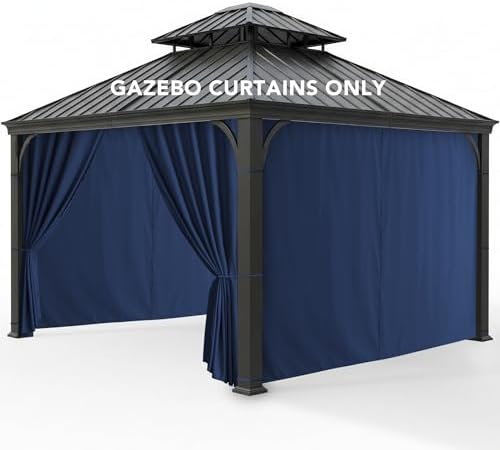 Gazebo Curtains Outdoor Waterproof with Zipper, 4-Panel, Navy