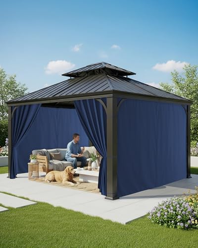 Gazebo Curtains Outdoor Waterproof with Zipper, 4-Panel, Navy, alternate view 2