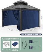 Gazebo Curtains Outdoor Waterproof with Zipper, 4-Panel, Navy, alternate view 3