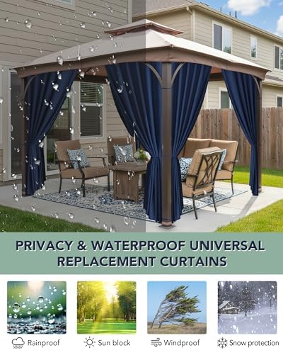 Gazebo Curtains Outdoor Waterproof with Zipper, 4-Panel, Navy, alternate view 5