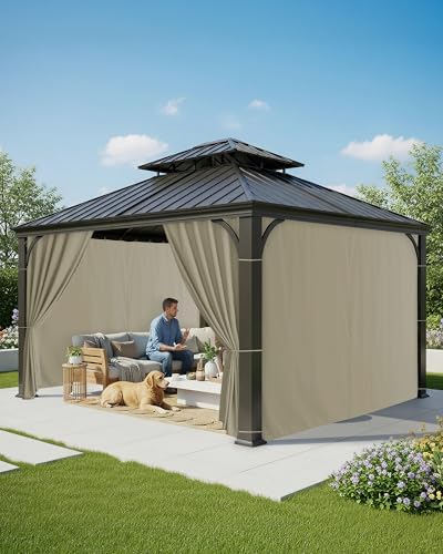Gazebo Curtains Outdoor Waterproof with Zipper, 4-Panel, Taupe, alternate view 2