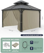 Gazebo Curtains Outdoor Waterproof with Zipper, 4-Panel, Taupe, alternate view 3