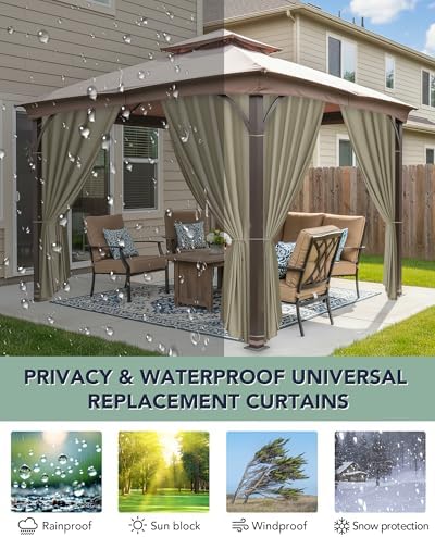 Gazebo Curtains Outdoor Waterproof with Zipper, 4-Panel, Taupe, alternate view 5