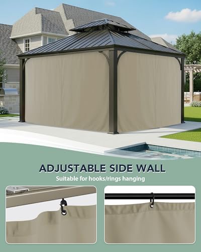 Gazebo Curtains Outdoor Waterproof with Zipper, 4-Panel, Taupe, alternate view 6