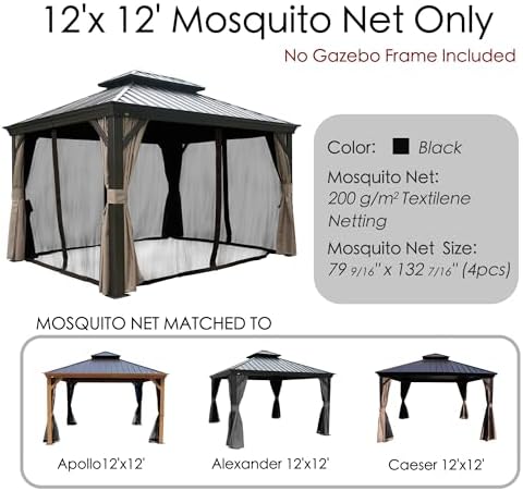 Gazebo Privacy Screen Netting for 12’ x 12’ Gazebo, alternate view 2
