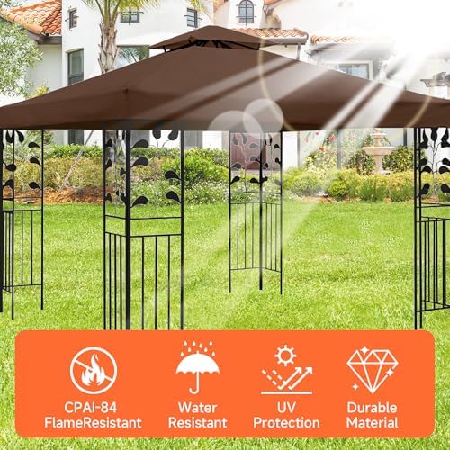 Gazebo Replacement Canopy - 10x10 FT Double Tiered Canopy Cover, Coffee in 10x10 FT, alternate view 4
