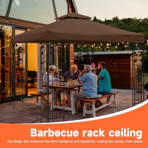Gazebo Replacement Canopy - 10x10 FT Double Tiered Canopy Cover, Coffee in 10x10 FT, alternate view 5