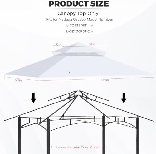 Gazebo Replacement Canopy Top for Target Madaga Gazebo Model L-GZ136PST (White) in White, alternate view 3