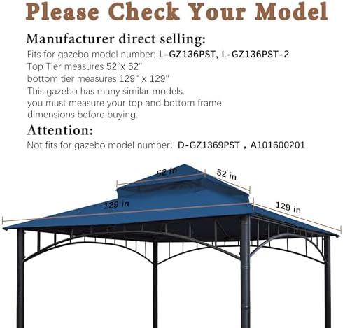 Gazebo Replacement Cover Compatible with Target Madaga 10x10 Gazebo Model L-GZ136PST L-GZ136PST-2/7/9 and Havana, alternate