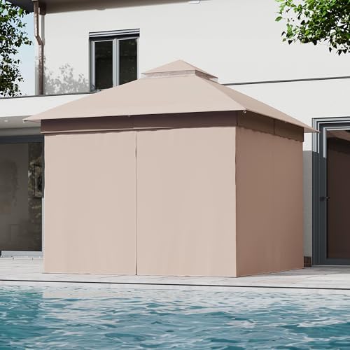 Gazebo Replacement Privacy Curtains 10'x10' with Zipper and 4-Panels Side Wall Universal Replacement for