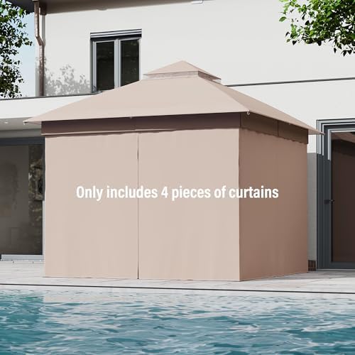 Gazebo Replacement Privacy Curtains 10'x10' with Zipper and 4-Panels Side Wall Universal Replacement for, alternate view 2