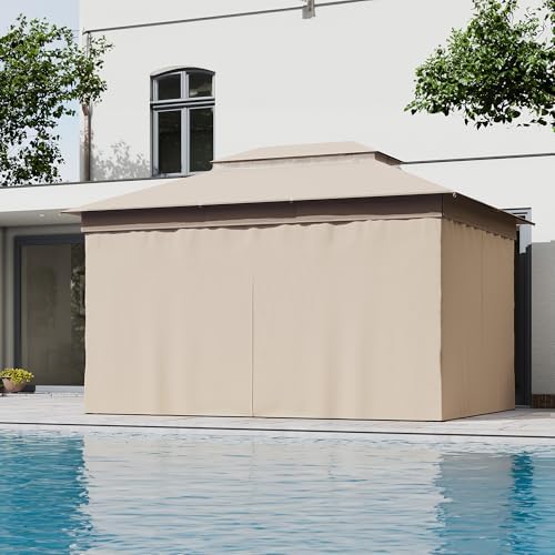 Gazebo Replacement Privacy Curtains 10'x13' with Zipper and 4-Panels Side Wall Universal Replacement for