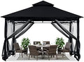 Gazebos for Patios 10x10 with Mosquito Netting, Black in Black