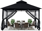 Gazebos for Patios 10x10 with Mosquito Netting, Black in Black
