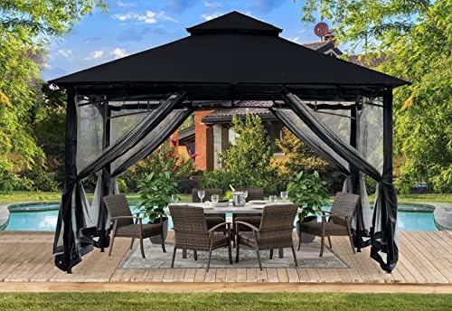 Gazebos for Patios 10x10 with Mosquito Netting, Black in Black, alternate view 2