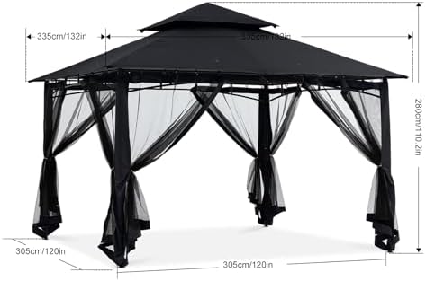 Gazebos for Patios 10x10 with Mosquito Netting, Black in Black, alternate view 3