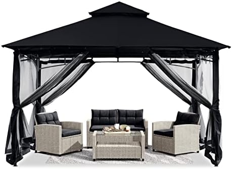 Gazebos for Patios 10x10 with Mosquito Netting, Black in Black, alternate view 6